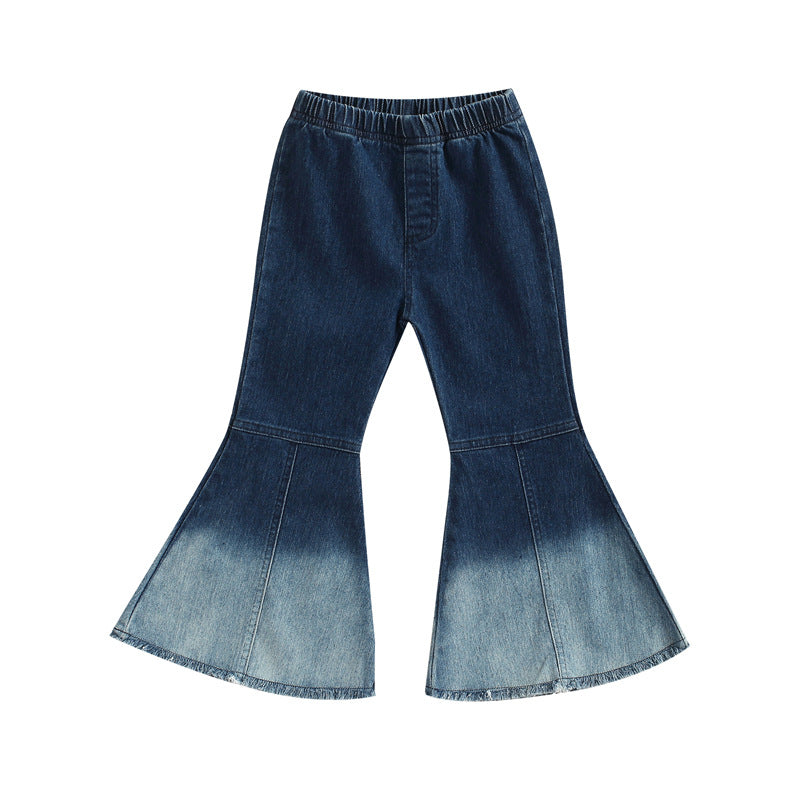 Wholesale Children's Abstract Printed Cotton Stretch Denim Flared Pants